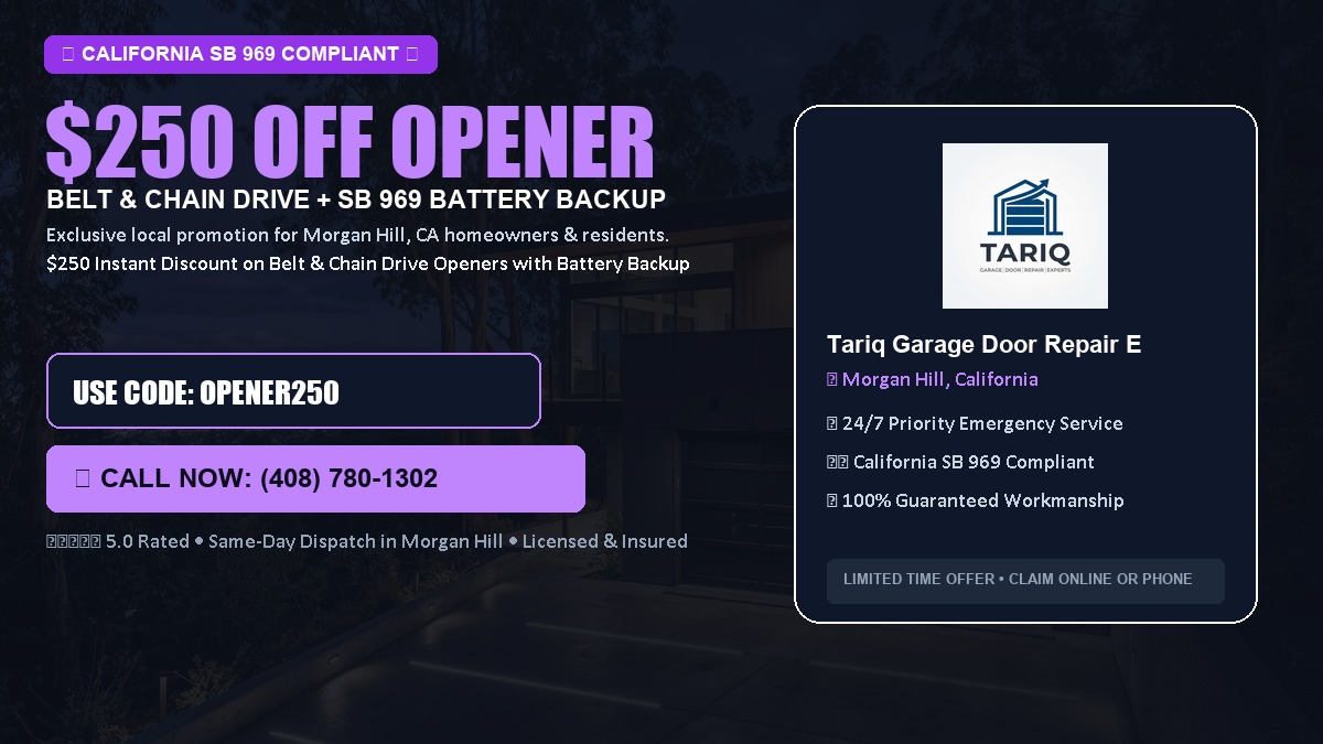$250 OFF Smart Garage Door Opener Installation (Belt & Chain Drive with California SB 969 Battery Backup) in Morgan Hill, CA
