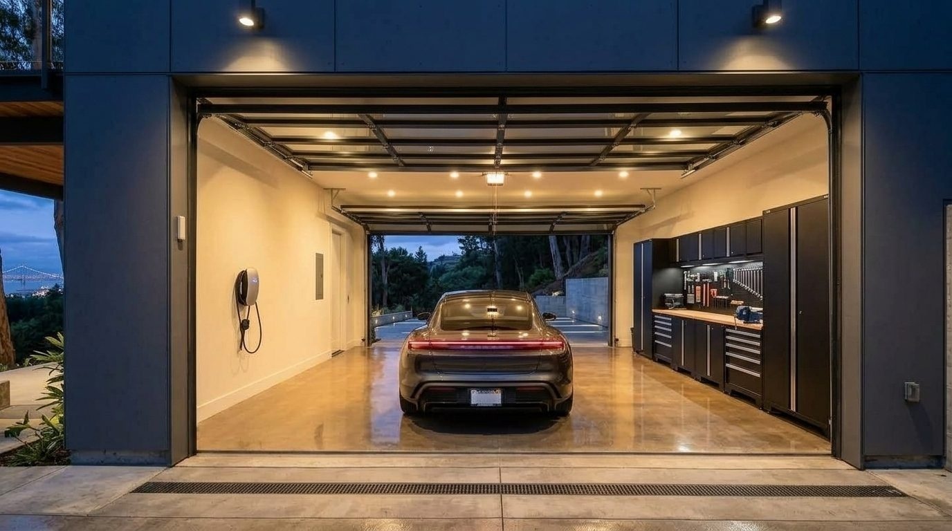 Tariq Garage Door Repair Experts Interior View of Custom Garage Door Overhead and Workshop